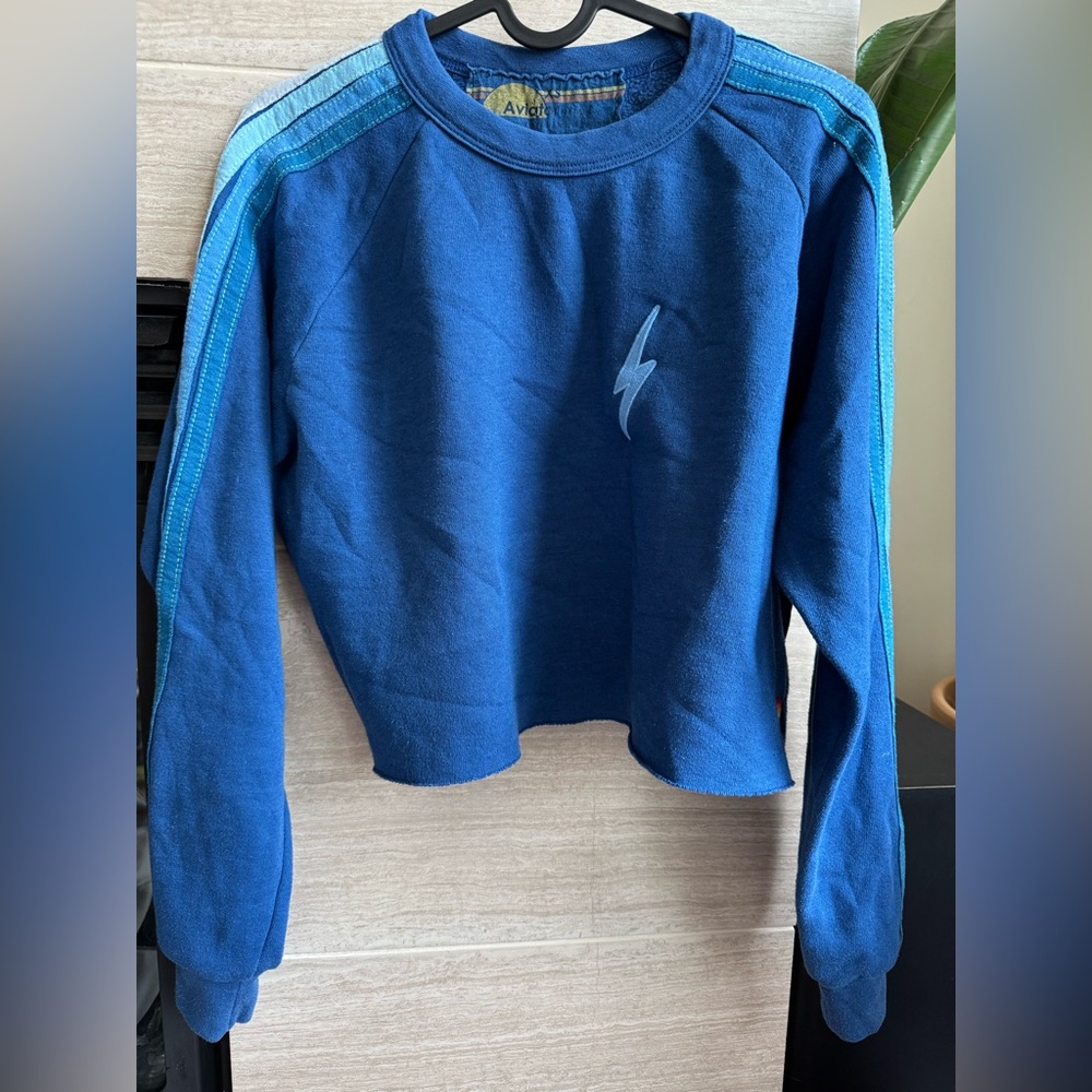 Aviator Nation Bolt Strip Cropped Crew Sweatshirt